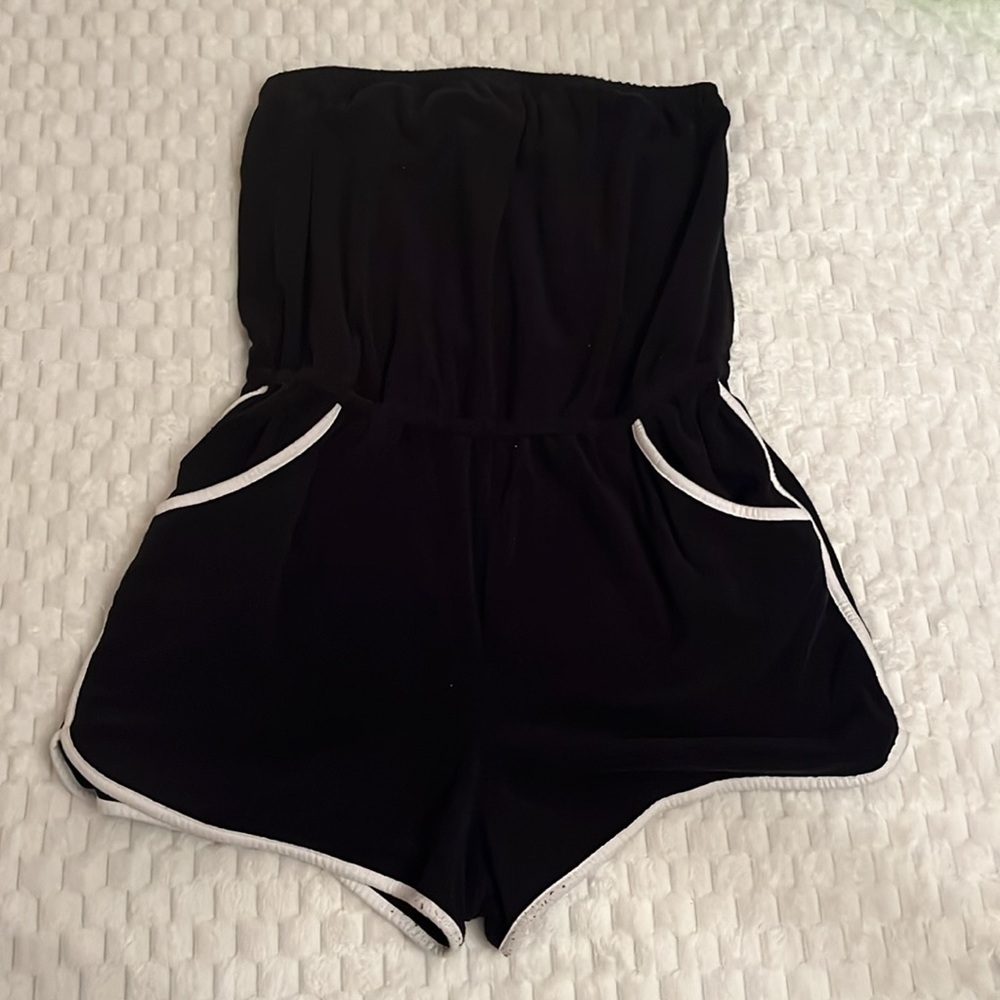 Flirtitude Active Black Romper with White Accents